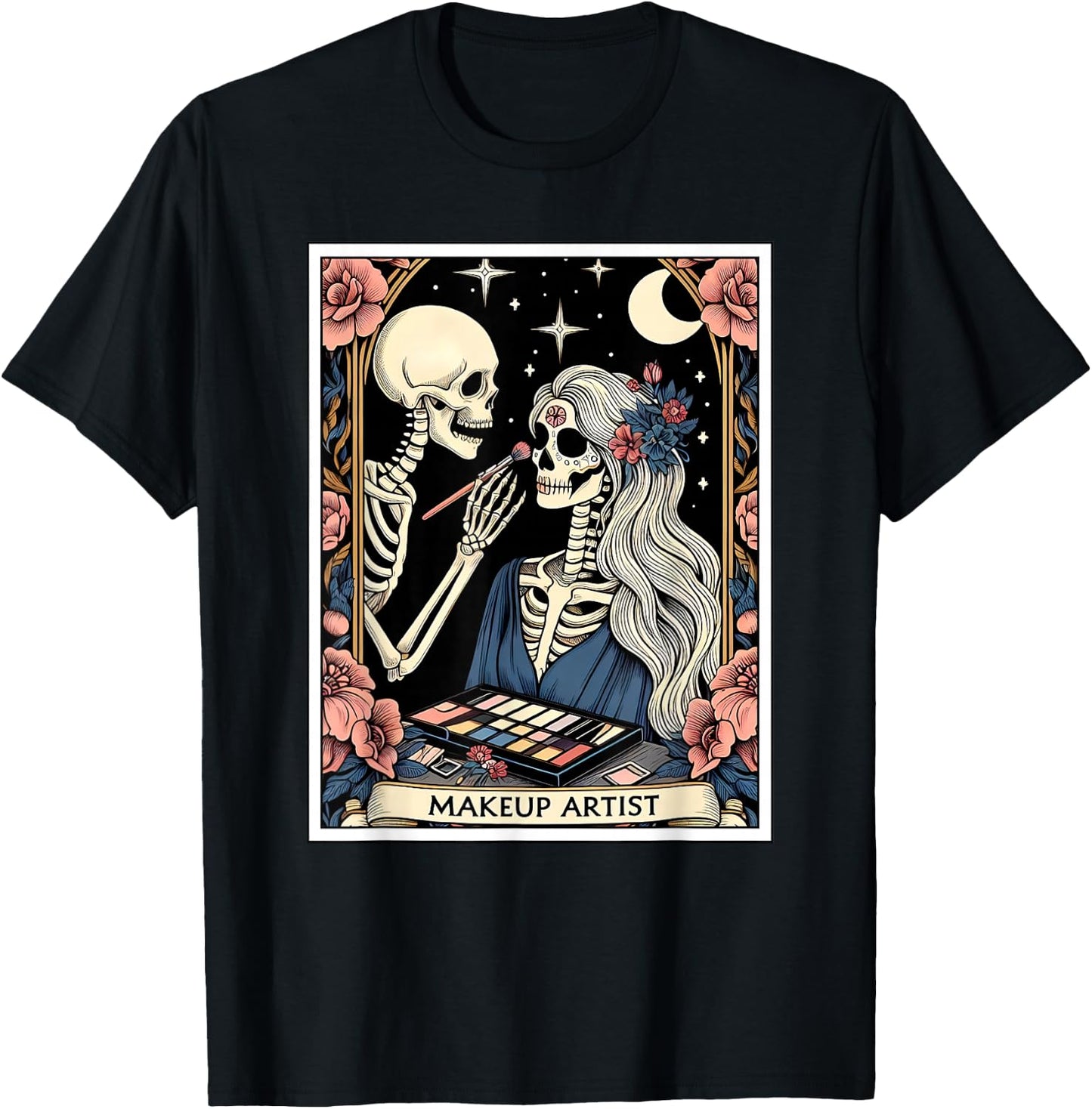 Makeup Artist Tarot Card Gothic Skeleton Moon Women T-Shirt - T-Shirt | Black