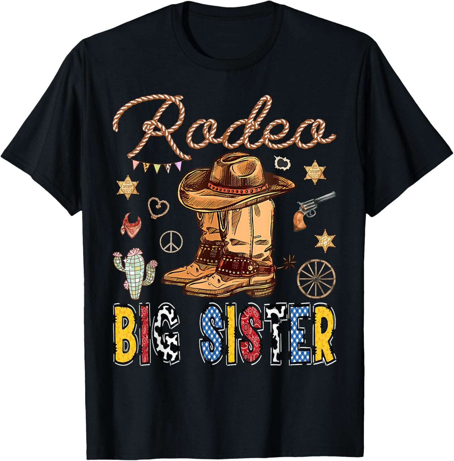 Rodeo Big Sister Western Birthday Cowboy Matching Family T-Shirt - T-Shirt | Black