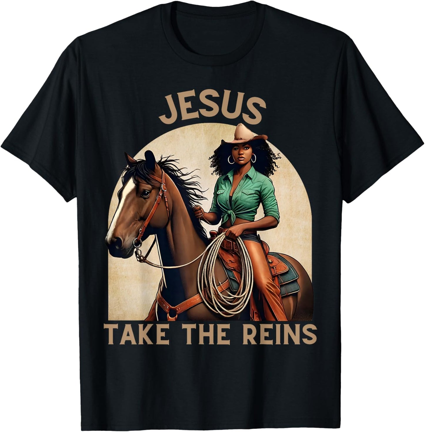 Jesus Take The Reins Christian Black Cowgirl Western Texas T-Shirt - T-Shirt | Black