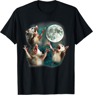 Three Possum Moon 3 Opossum Funny Weird Cursed Dank Meme T-Shirt - T-Shirt | Black