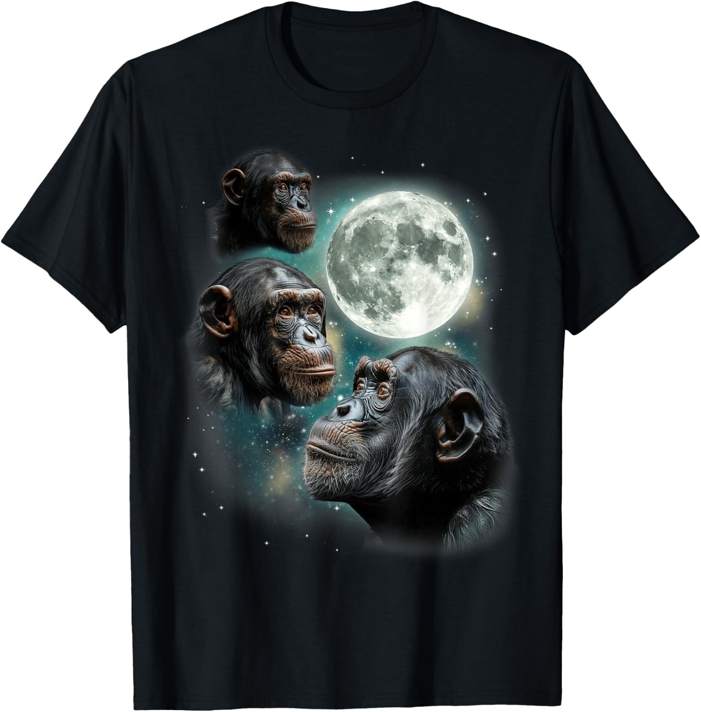 Three Chimpanzee Moon | Funny 3 Chimps Howling Parody Meme T-Shirt - T-Shirt | Black