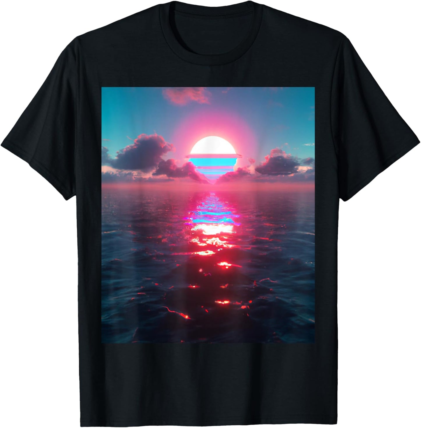 Vaporwave Aesthetic Sunset Above Reflecting Sea T-Shirt - T-Shirt | Black