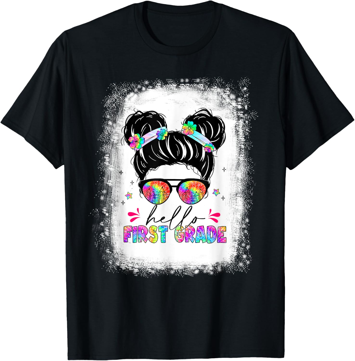 Hello First Grade shirt messy bun tie dye back to school T-Shirt - T-Shirt | Black