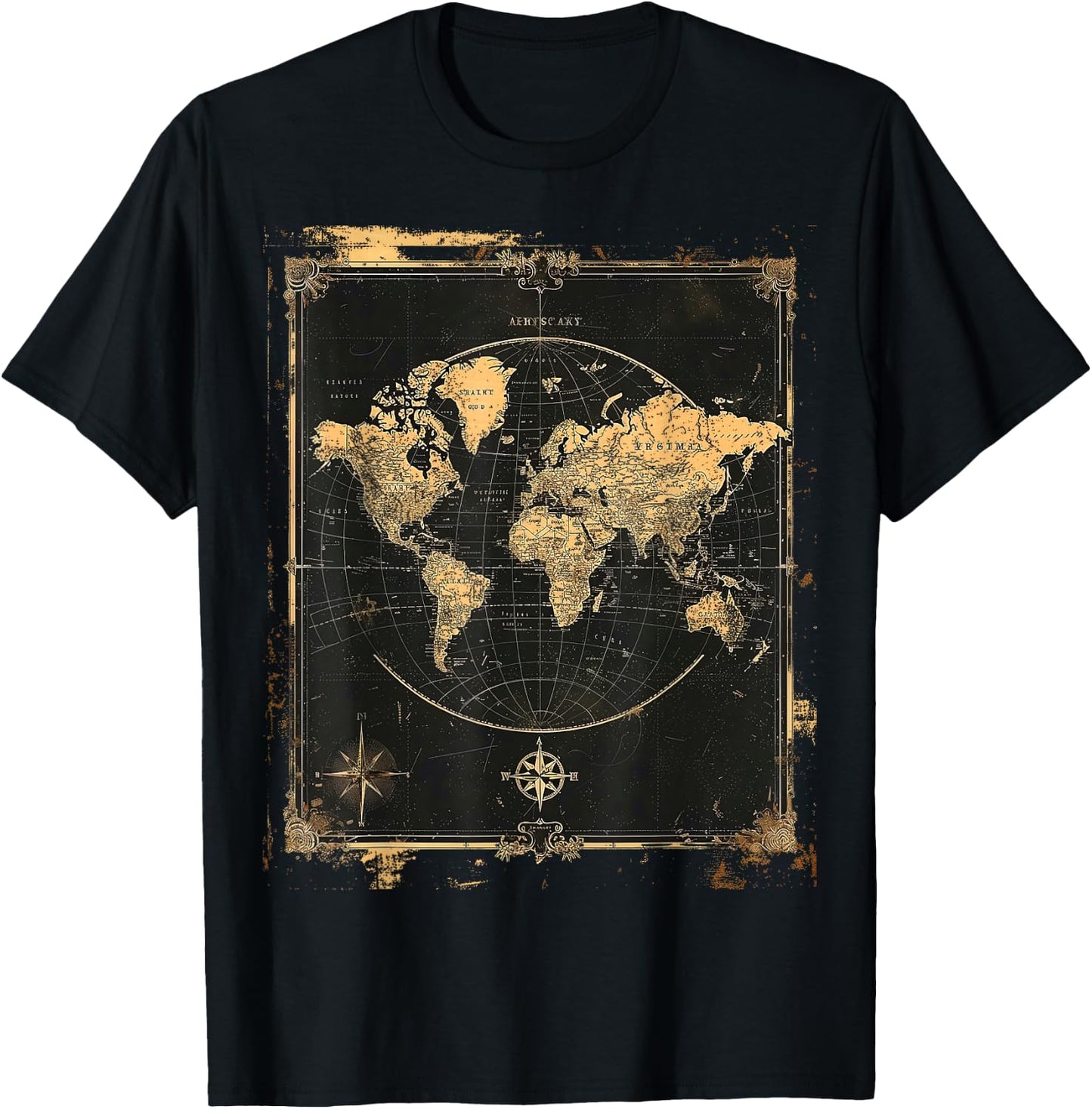 Vintage World Map Poster T-Shirt - T-Shirt | Black