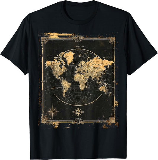 Vintage World Map Poster T-Shirt - T-Shirt | Black