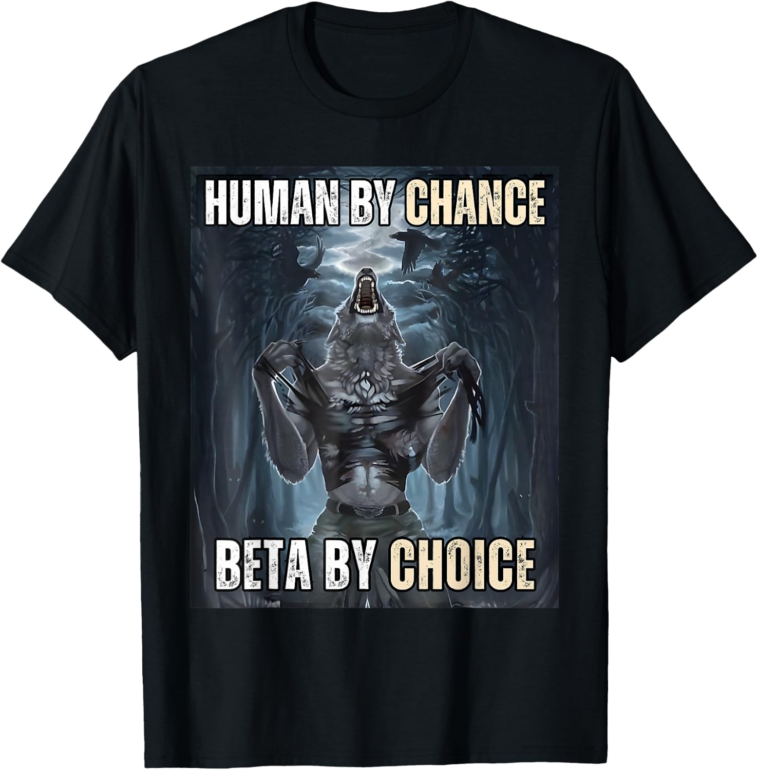 Human By Chance Beta By Choice Cool Funny Wolf Meme T-Shirt - T-Shirt | Black