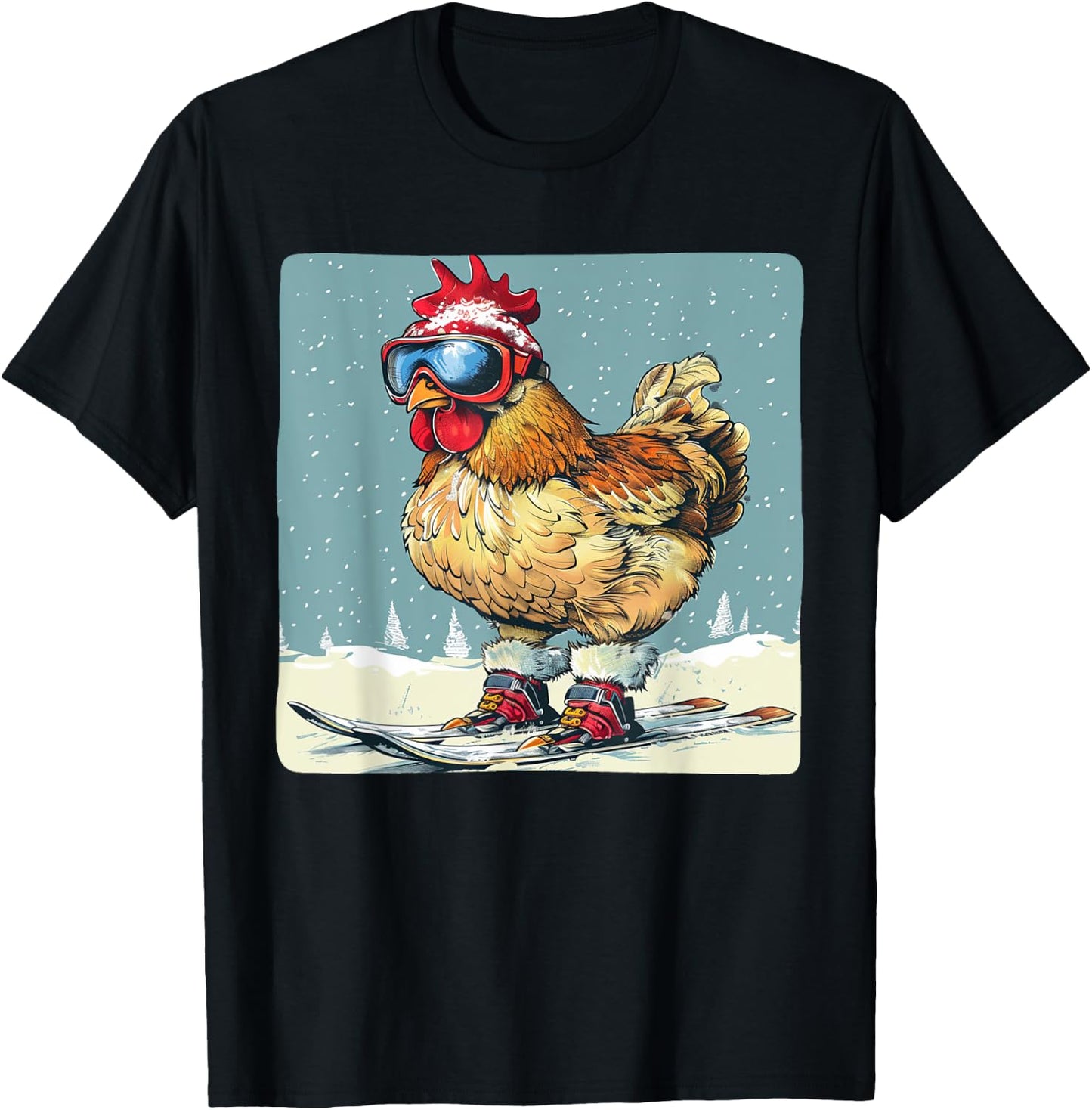 Funny Ski Chicken for Winter and Snow Holidays T-Shirt - T-Shirt | Black