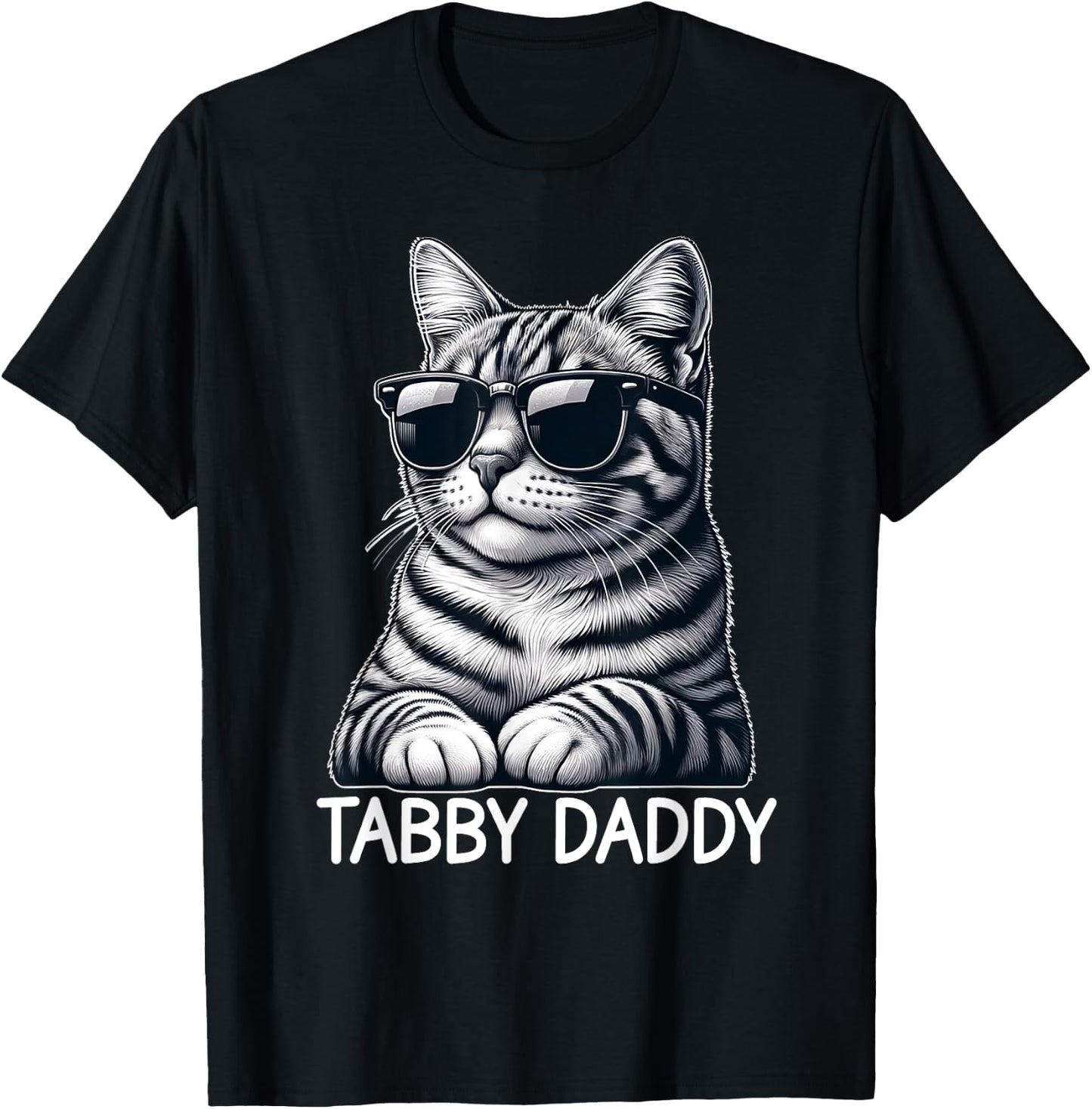 Tabby Daddy Cat Dad Funny Graphic Grey Tabby Cat Lover Men Women T-Shirt - T-Shirt | Black