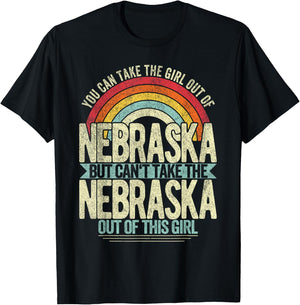 Retro Girl Out Of Nebraska Hometown Home Nebraska T-Shirt - T-Shirt | Black