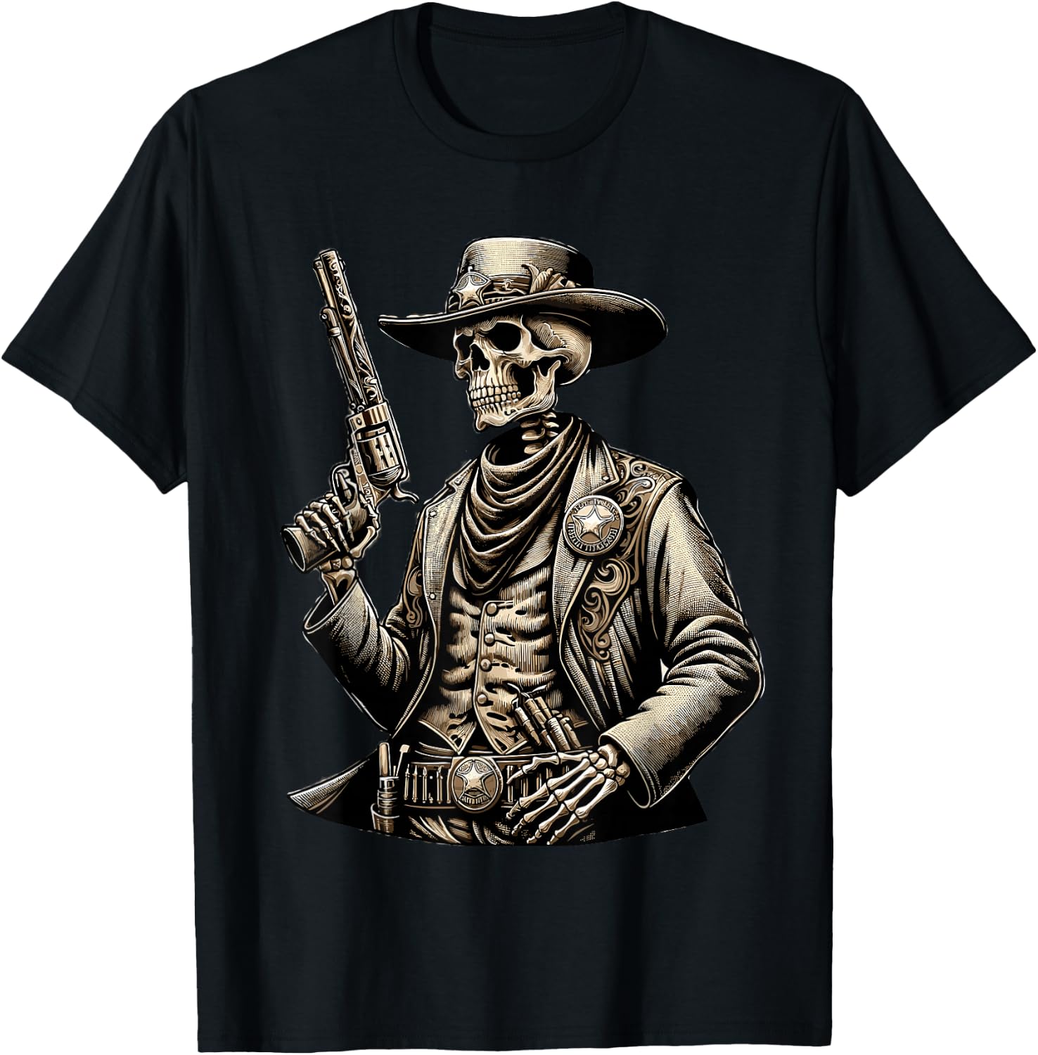Skeleton Cowboy Gunslinger Outlaw Wild West T-Shirt - T-Shirt | Black