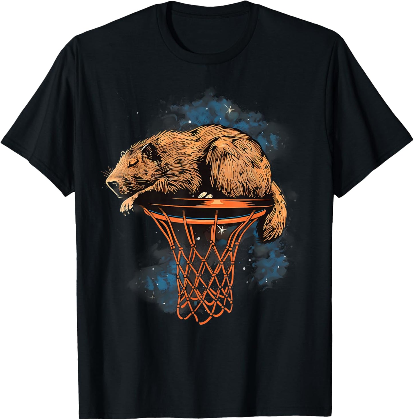 Basketball Capybara Drawing Artwork Basketball Lover T-Shirt - T-Shirt | Black