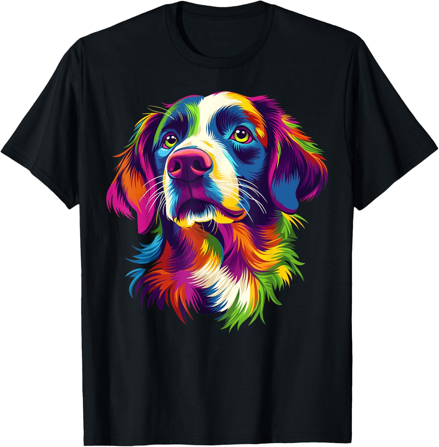 Colorful Brittany Spaniel Face Dog Lover Men Women Black T-Shirt - T-Shirt | Black