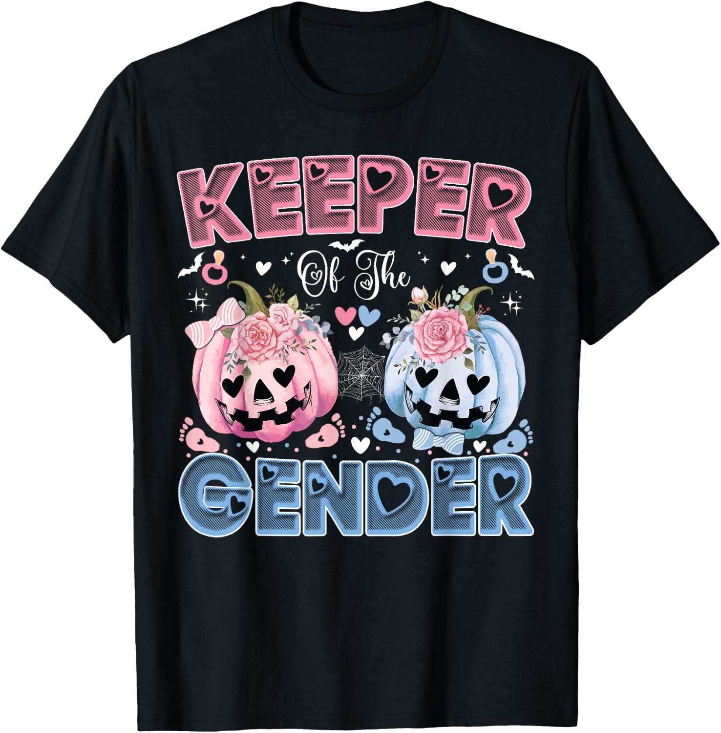Keeper Of The Gender Pumpkin Halloween Baby Gender Reveal T-Shirt - T-Shirt | Black