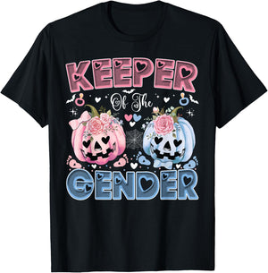 Keeper Of The Gender Pumpkin Halloween Baby Gender Reveal T-Shirt - T-Shirt | Black