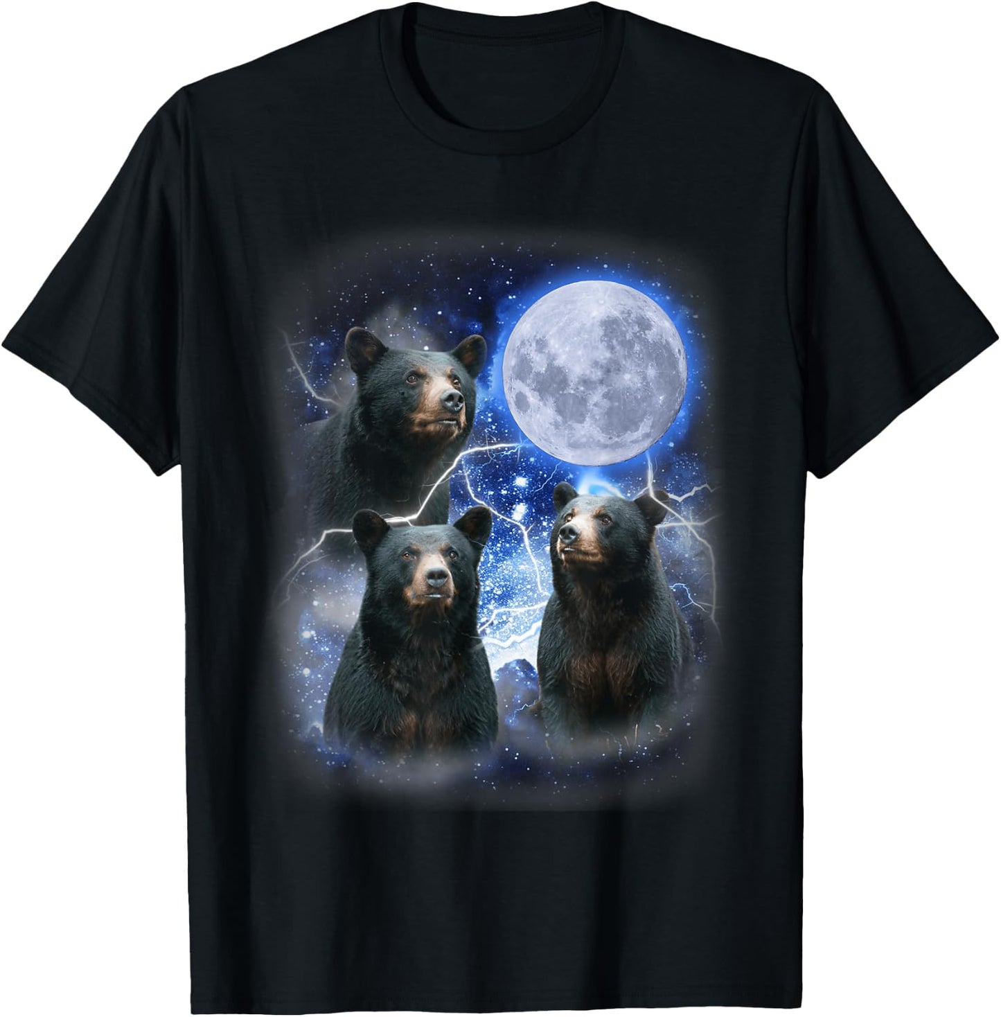 Three Black Bear Moon - 3 Wild Bears Gazing at the Moonlight T-Shirt - T-Shirt | Black