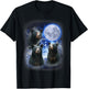 Three Black Bear Moon - 3 Wild Bears Gazing at the Moonlight T-Shirt - T-Shirt | Black