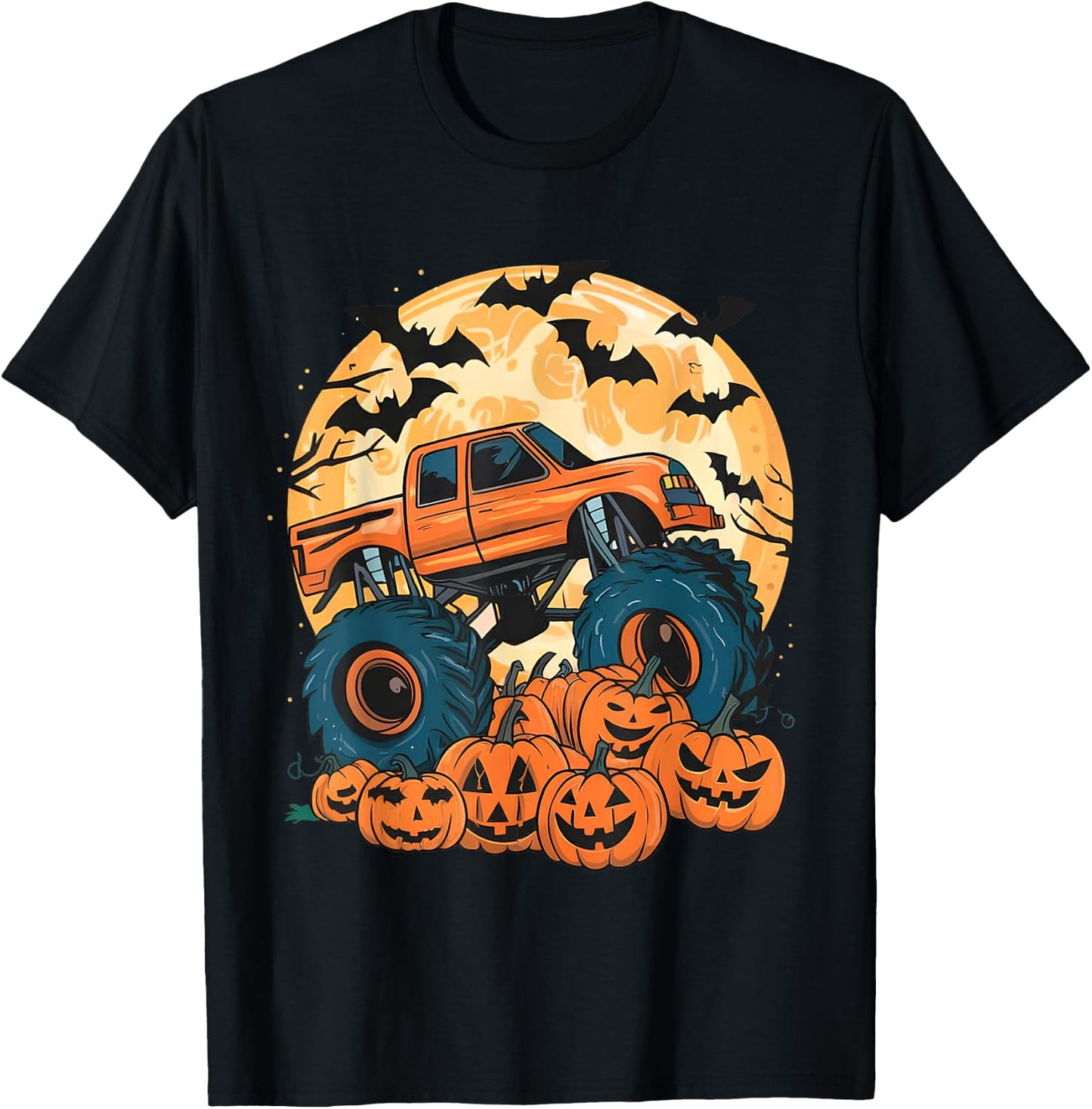 Ghost Truck Moon Pumpkin Toddler Boys Halloween Teens Kids T-Shirt - T-Shirt | Black