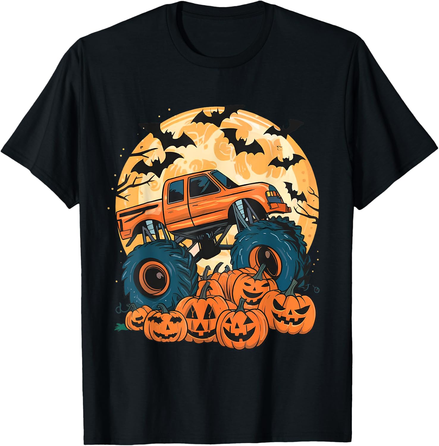 Ghost Truck Moon Pumpkin Toddler Boys Halloween Teens Kids T-Shirt - T-Shirt | Black