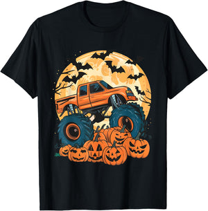 Ghost Truck Moon Pumpkin Toddler Boys Halloween Teens Kids T-Shirt - T-Shirt | Black