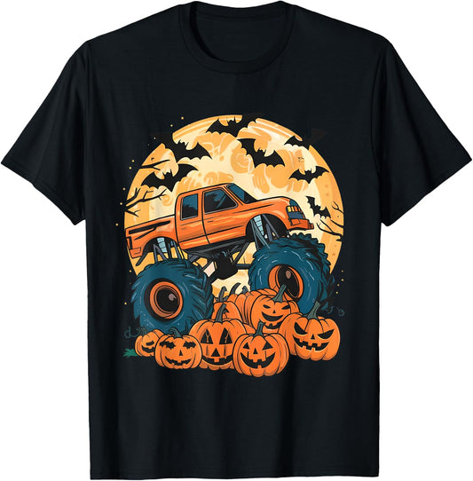 Ghost Truck Moon Pumpkin Toddler Boys Halloween Teens Kids T-Shirt - T-Shirt | Black