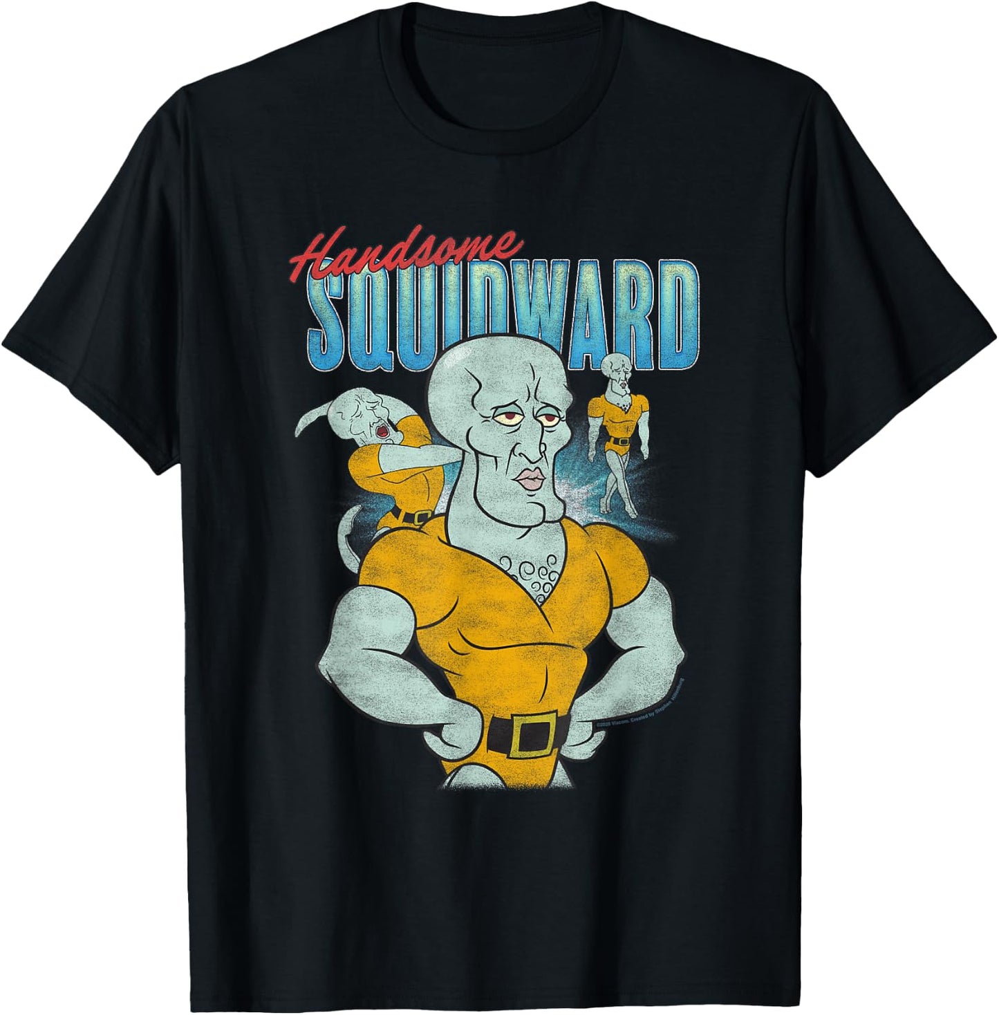 Handsome Squidward 90's Throwback Collage Funny Cartoon T-Shirt - T-Shirt | Black