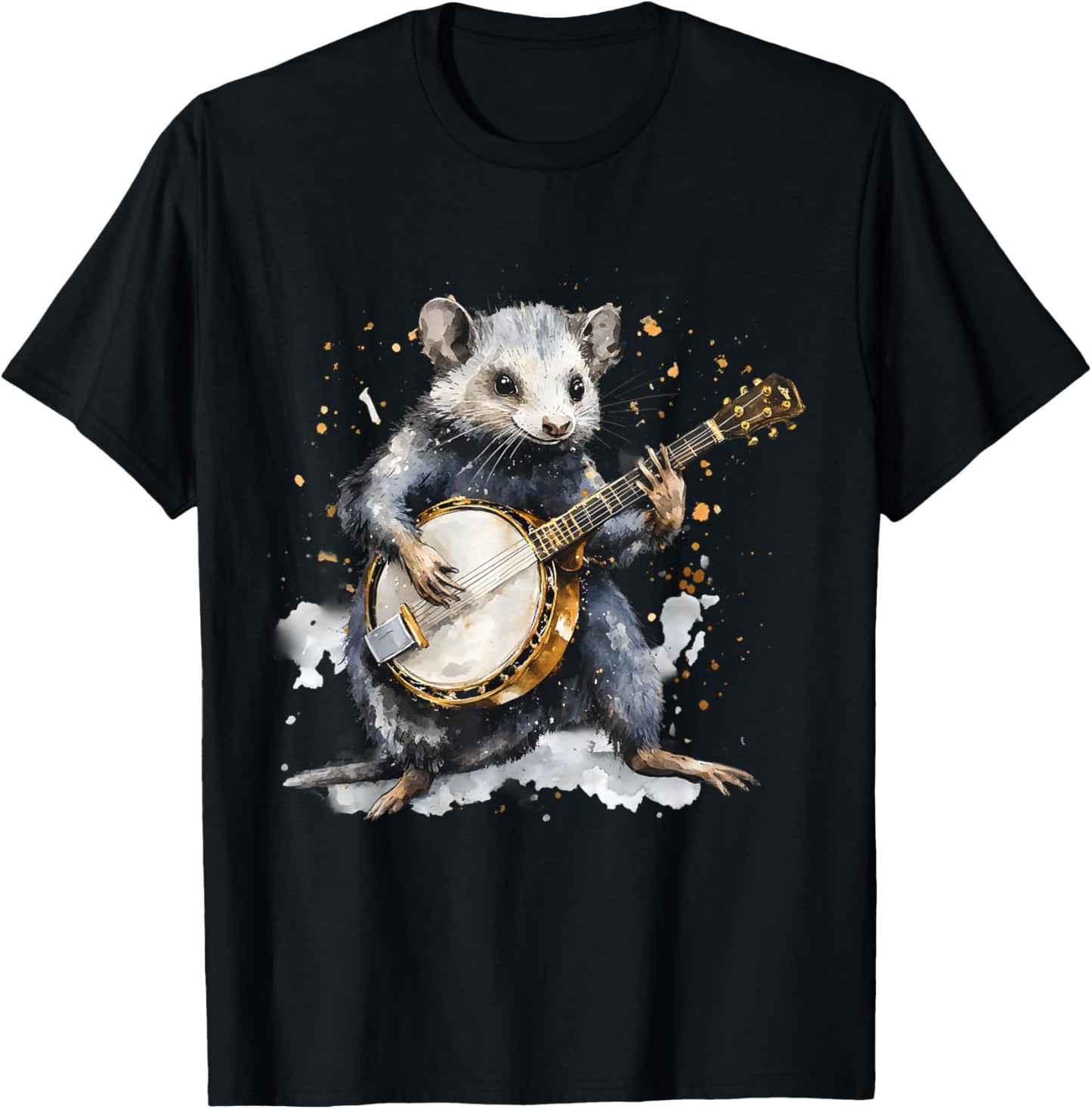 Banjo Opossum Bluegrass Banjo Player Possum Playing Banjo T-Shirt - T-Shirt | Black