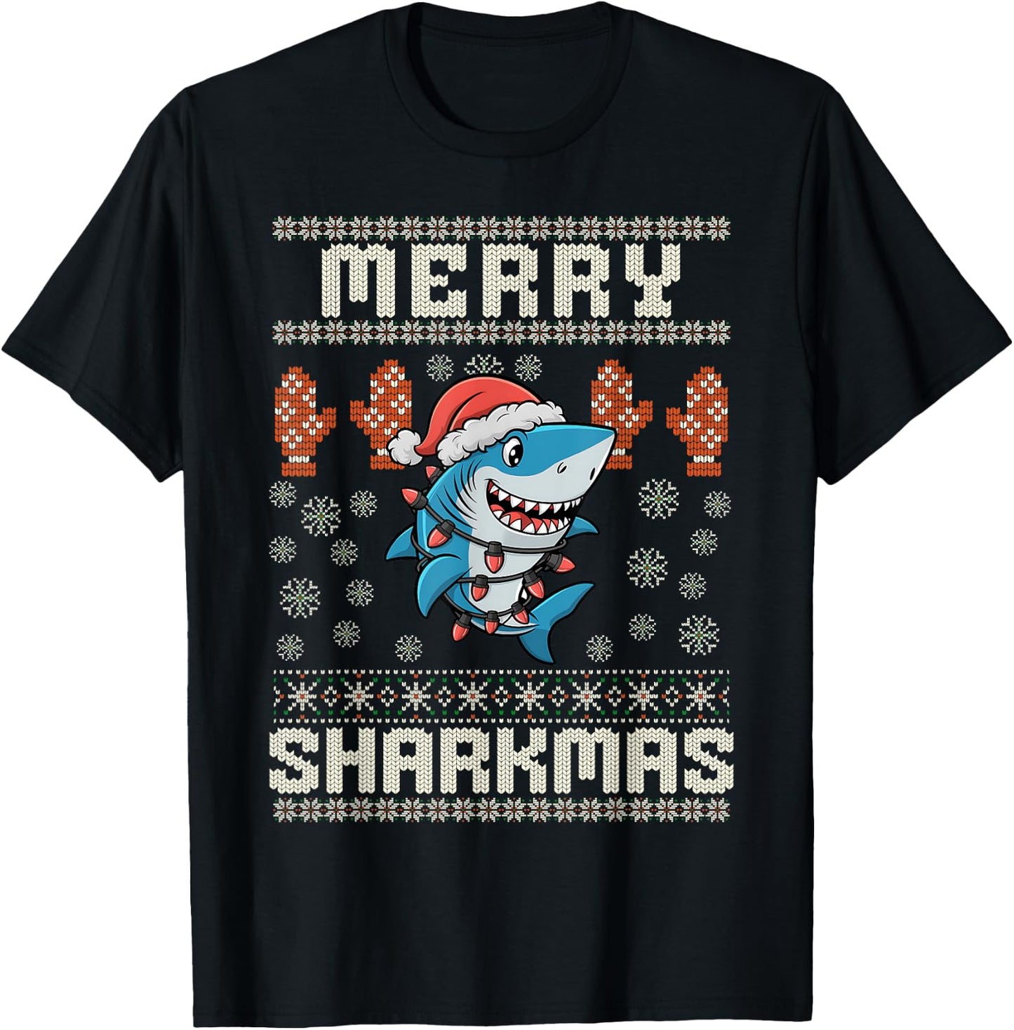 Merry Sharkmas Shark Christmas Ugly Xmas Kids Shark Christma T-Shirt - T-Shirt | Black