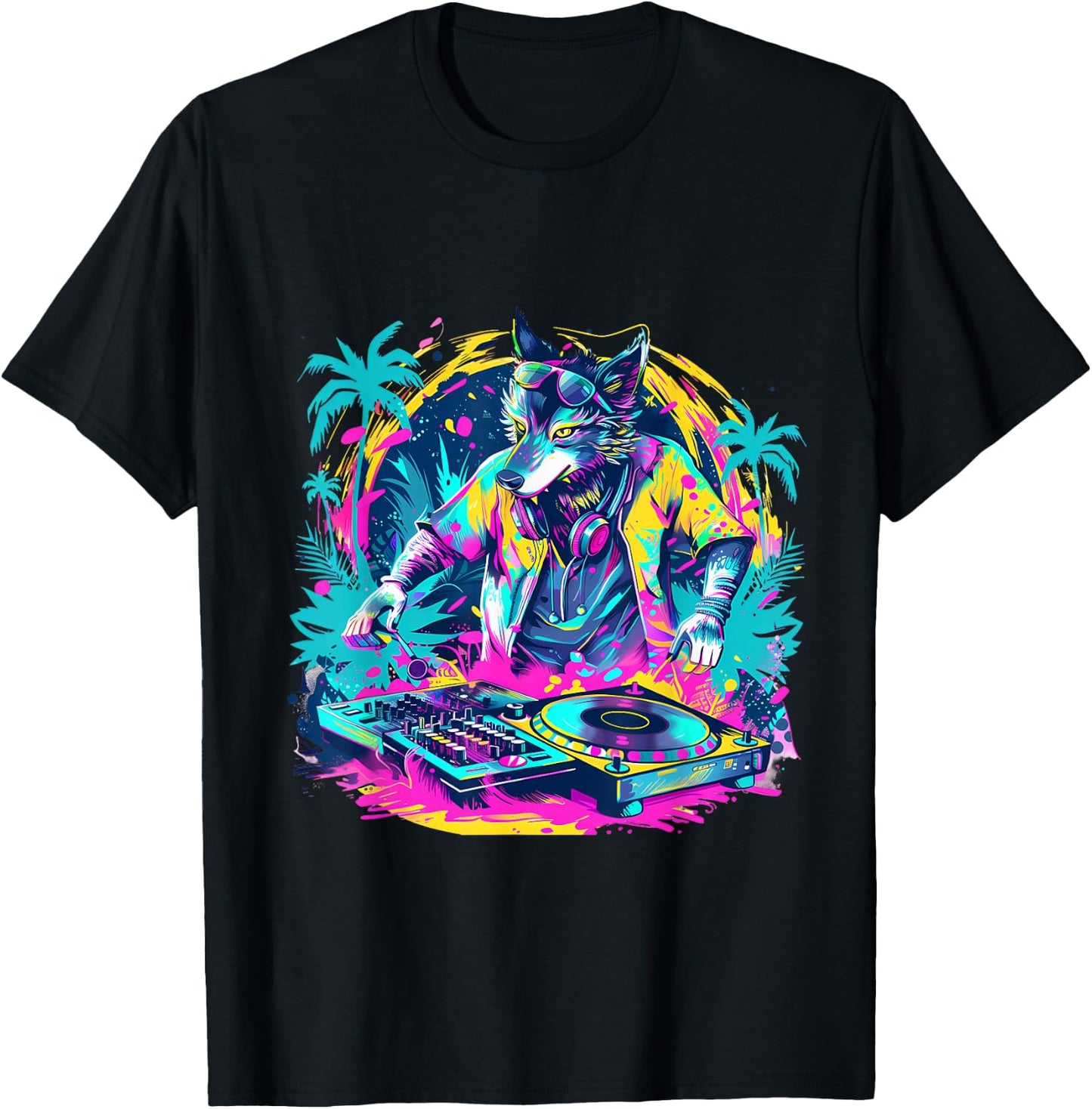 Wolf DJ Techno Dance Music Producer EDM Turntable DJ Wolf T-Shirt - T-Shirt | Black