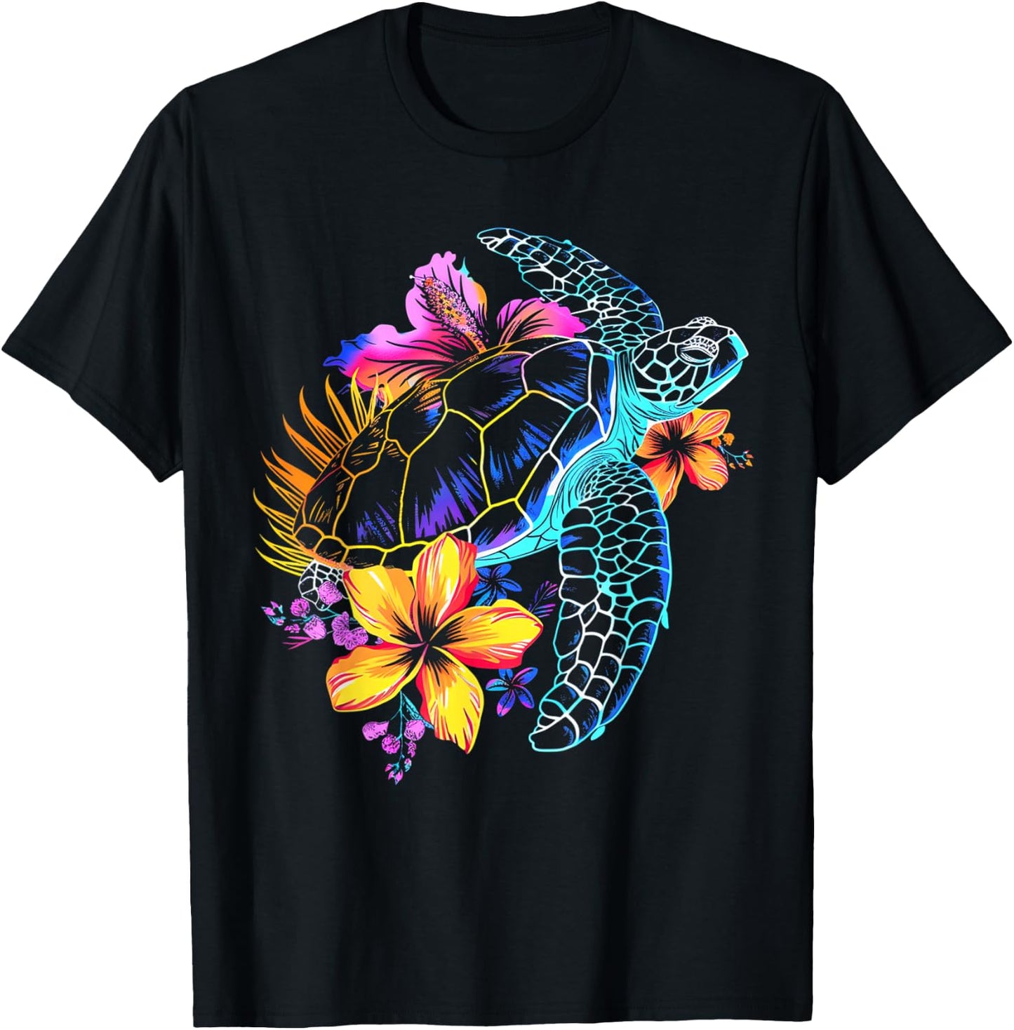 Sea Turtle Hawaiian Flowers Hawaii Scuba Diving Diver T-Shirt - T-Shirt | Black