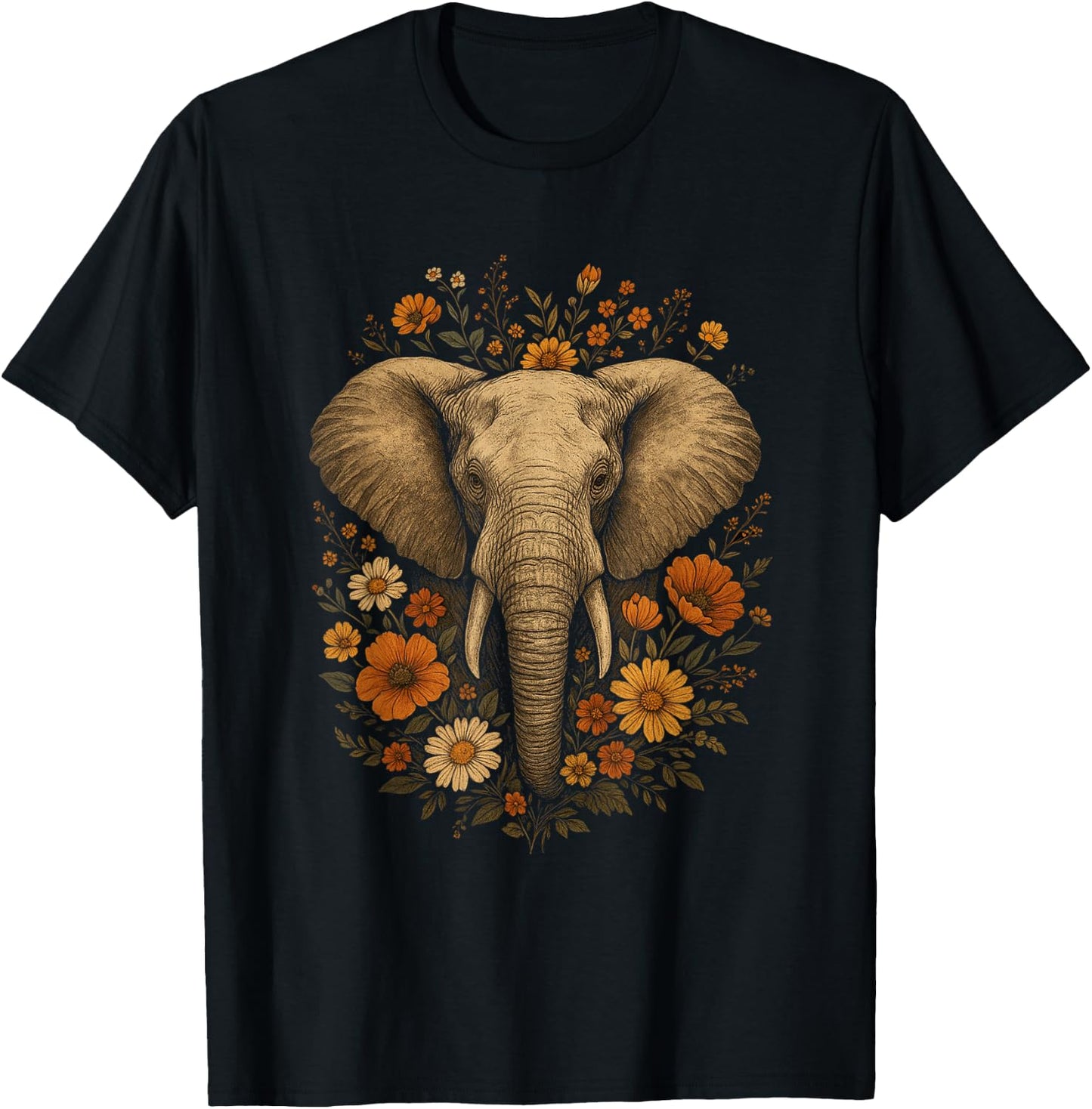 Boho Elephant for Vintage Floral Elephant Wildflowers Lovers T-Shirt - T-Shirt | Black