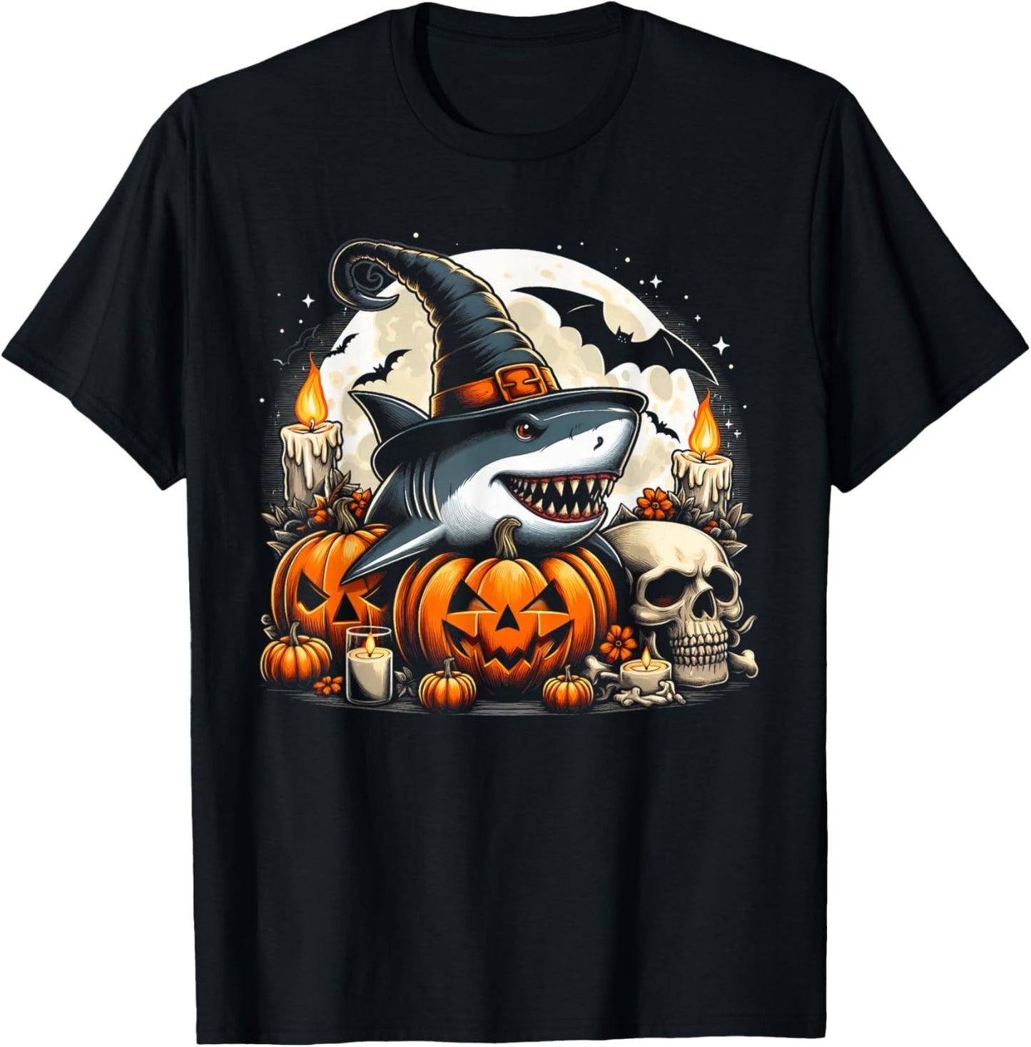 Shark Witch Halloween - Spooky Pumpkin Spooky Boys Girls T-Shirt - T-Shirt | Black