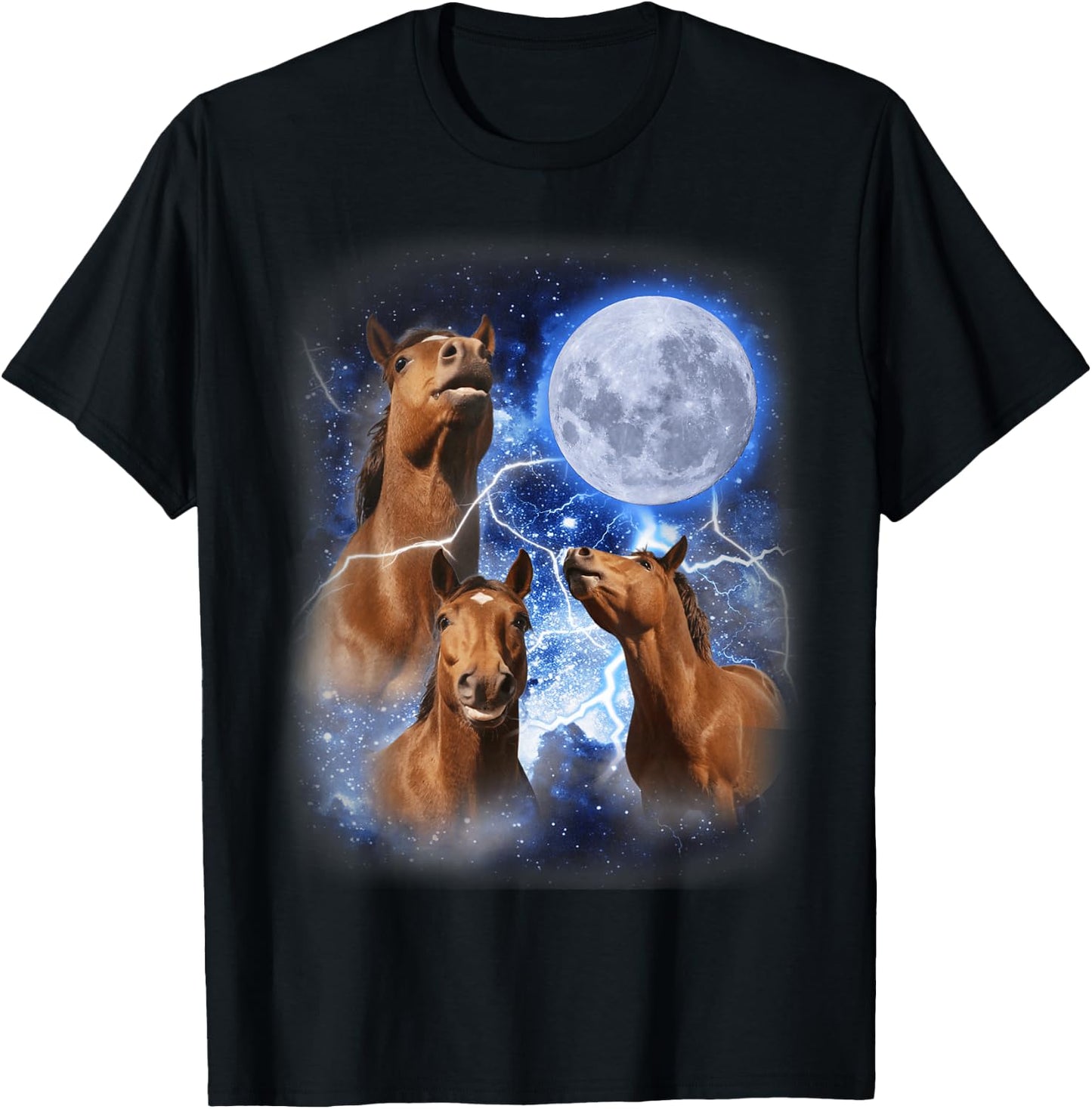 3 Horses Moon Howl at the Moon Majestic Equestrian Mountain T-Shirt - T-Shirt | Black