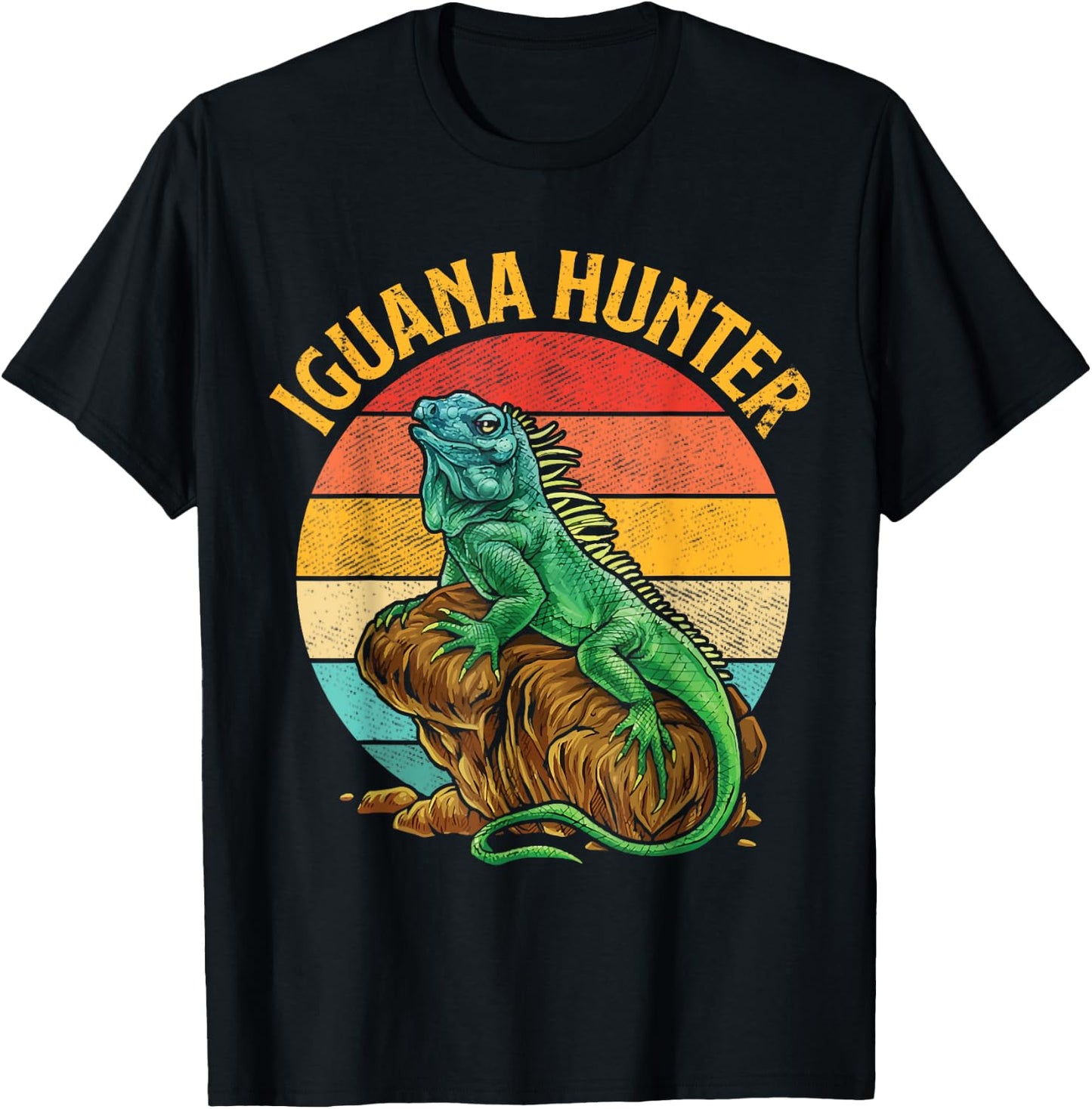 Retro Iguana Hunter Reptile Herpetologist Herpetology Lover T-Shirt - T-Shirt | Black