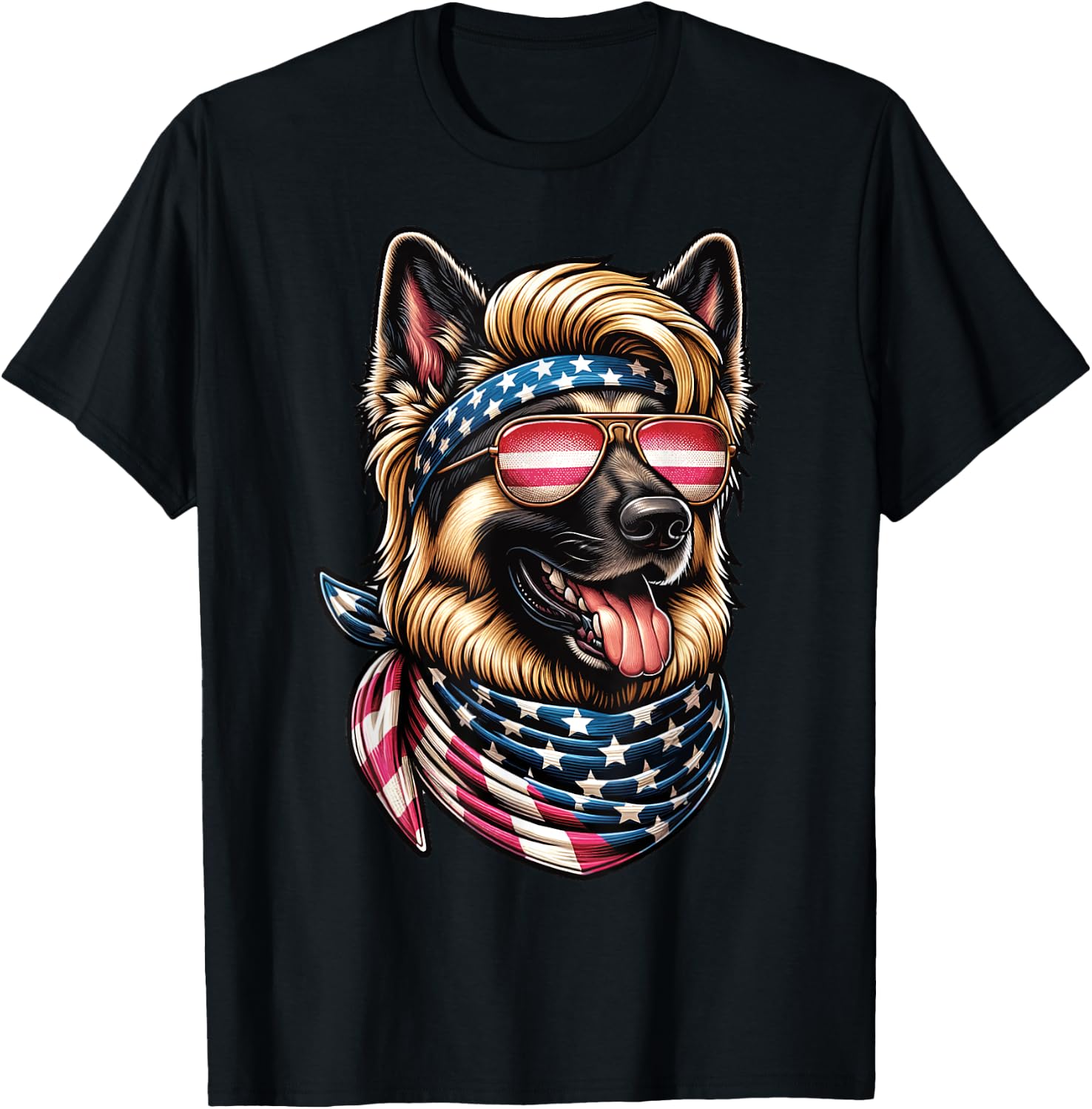 4th of July Patriotic Funny German Shepherd July 4th USA T-Shirt - T-Shirt | Black