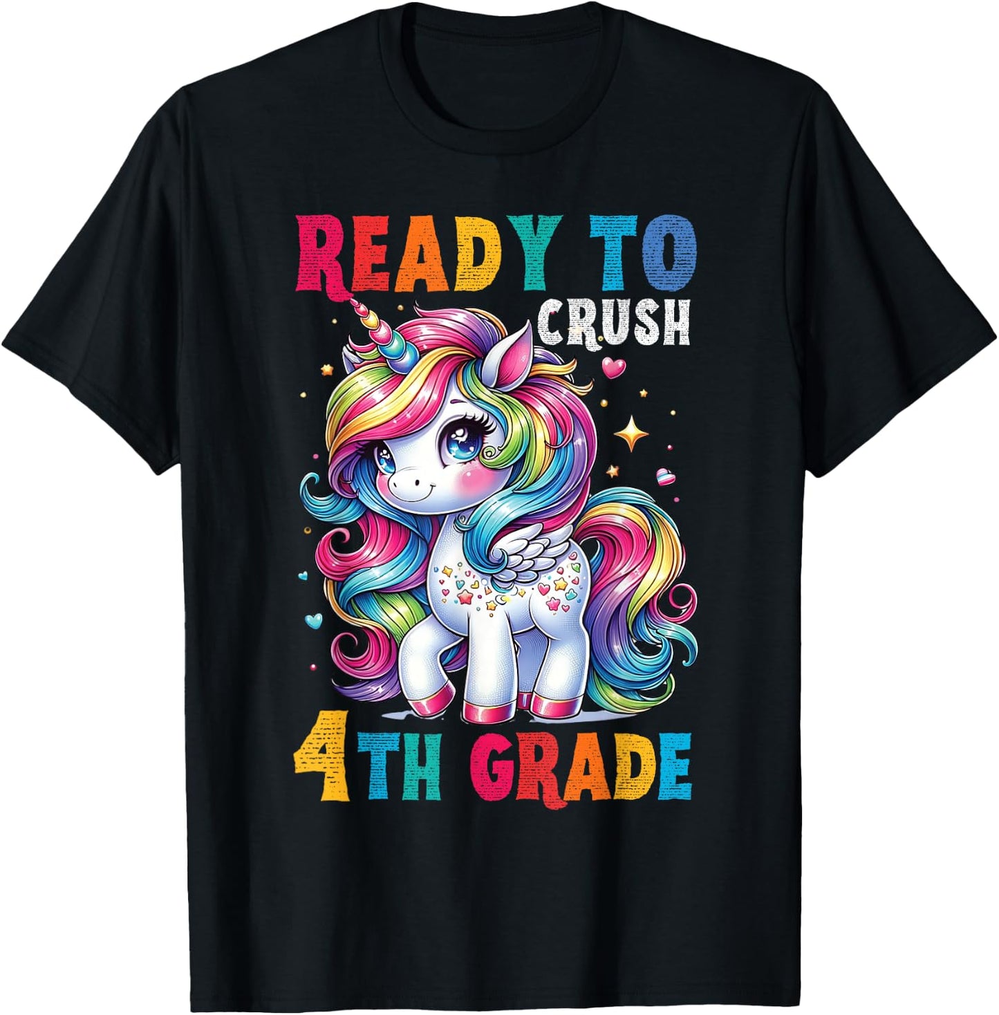 Student Unicorn Ready back to School crush 4th grade Girls T-Shirt - T-Shirt | Black