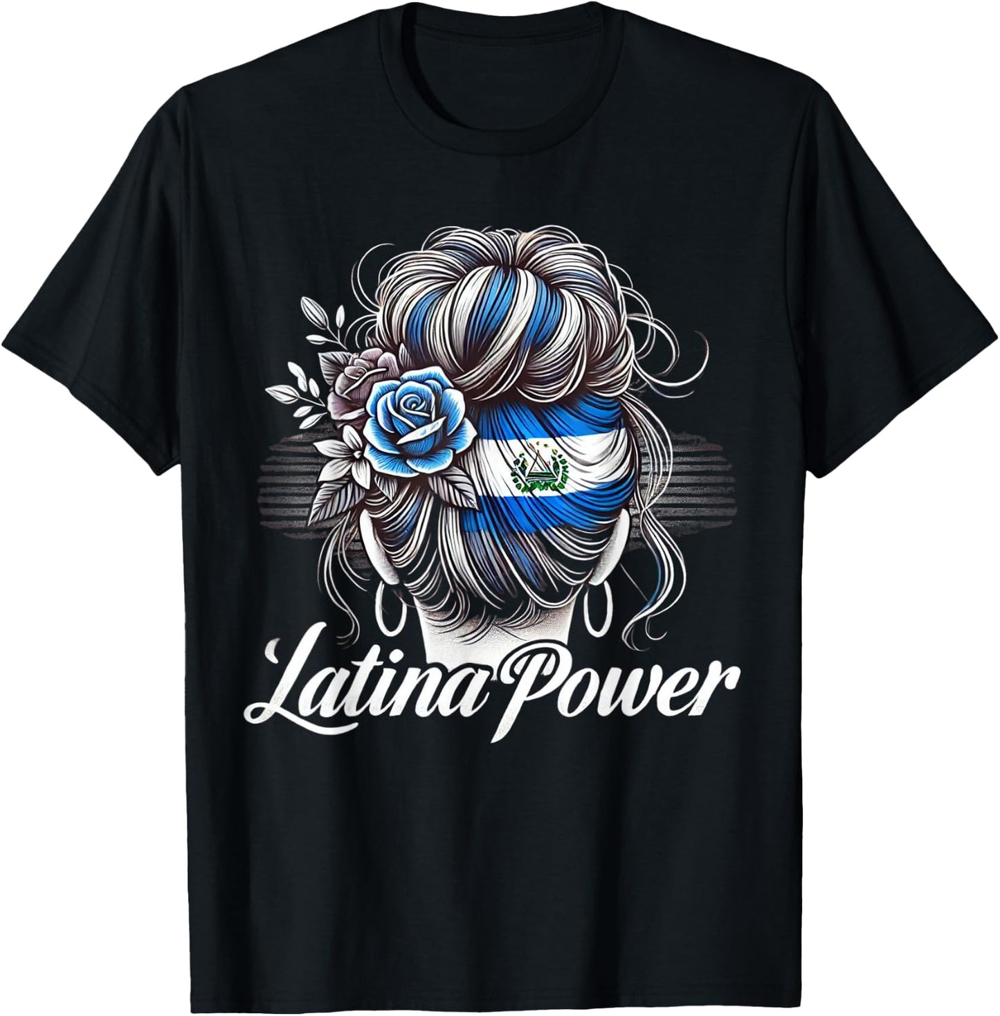 Hispanic Heritage Month Latina Power El Salvador Flag Women T-Shirt - T-Shirt | Black