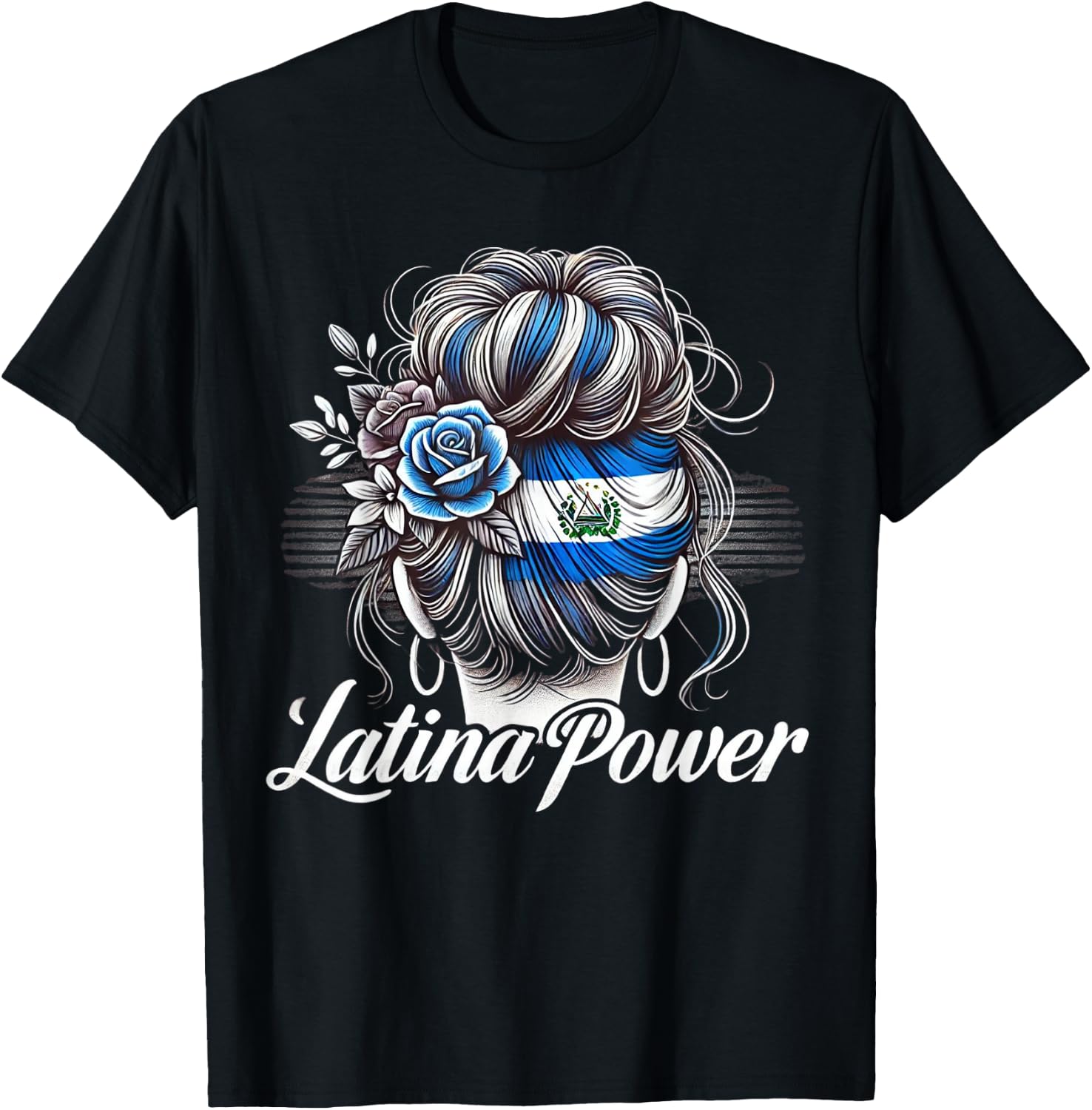 Hispanic Heritage Month Latina Power El Salvador Flag Women T-Shirt - T-Shirt | Black