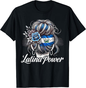 Hispanic Heritage Month Latina Power El Salvador Flag Women T-Shirt - T-Shirt | Black