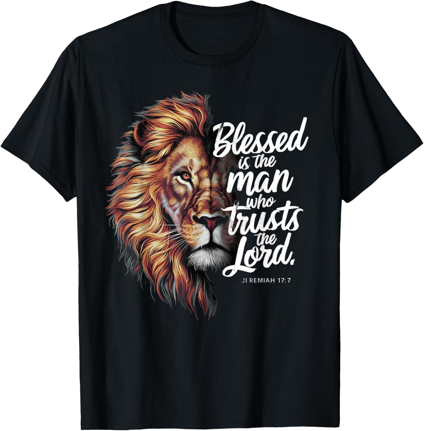 Blessed Christian God Jesus Faith Bible Verse Jeremiah Lion T-Shirt - T-Shirt | Black