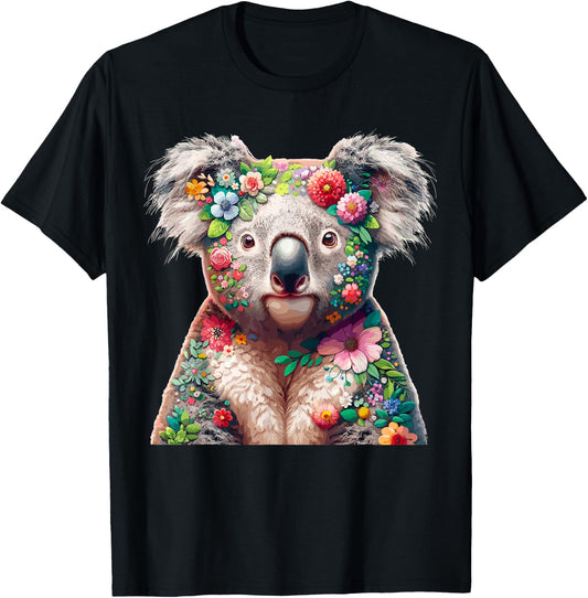 Floral Aesthetic Koala Bear Lover Stuff Australian Koala T-Shirt - T-Shirt | Black