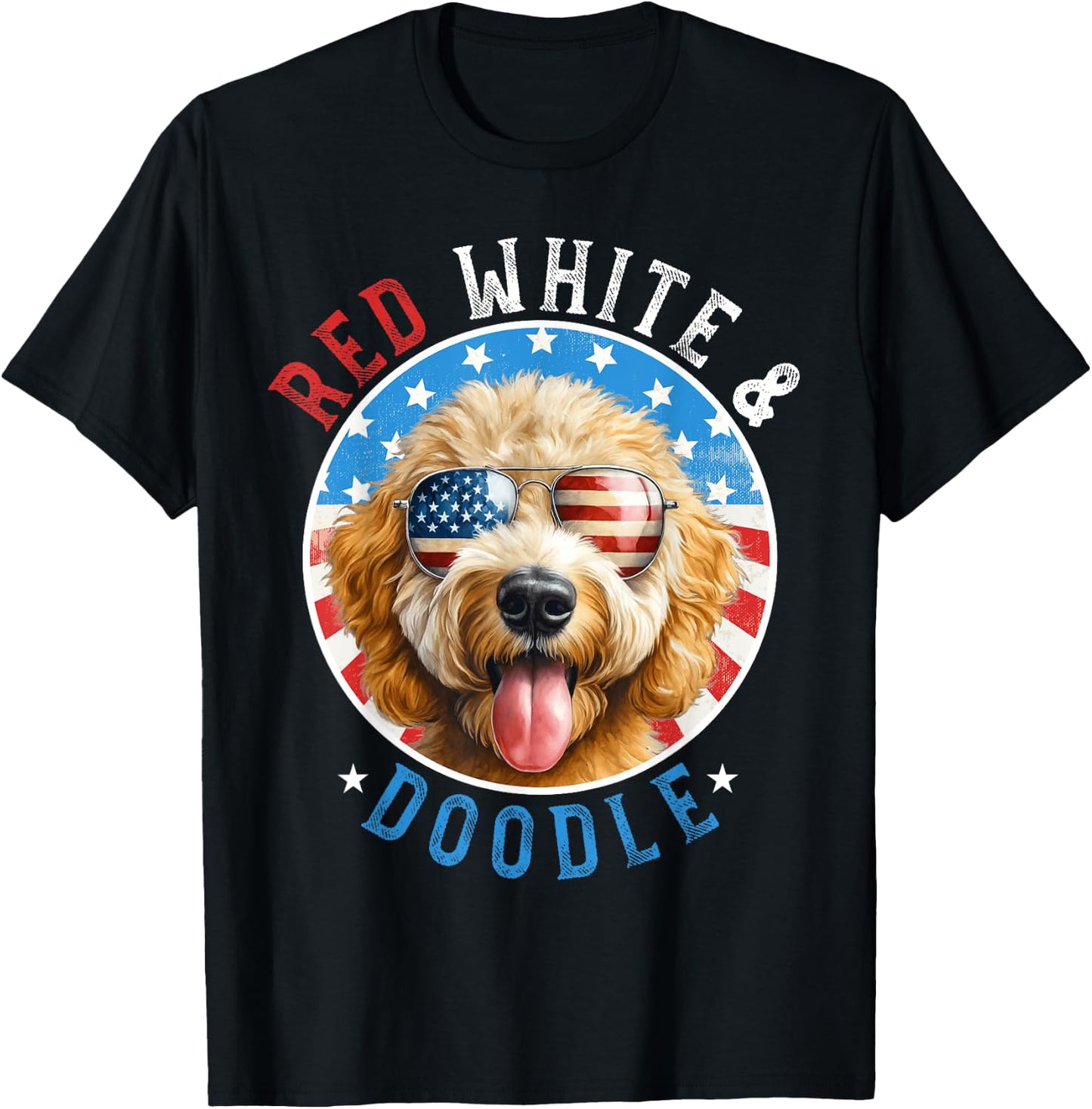 Goldendoodle Dog 4th of July Red White and Doodle Lovers Kids Men T-Shirt - T-Shirt | Black