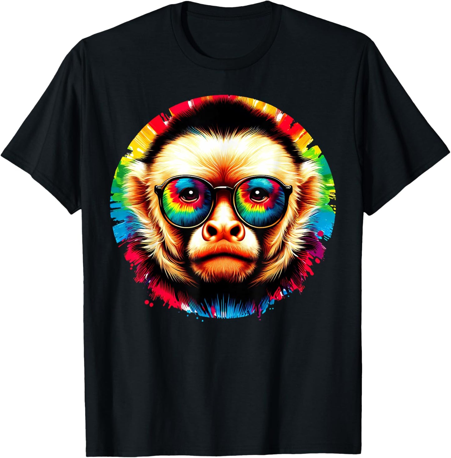 Cool Tie Dye Sunglasses Capuchin Monkey Illustration Art T-Shirt - T-Shirt | Black