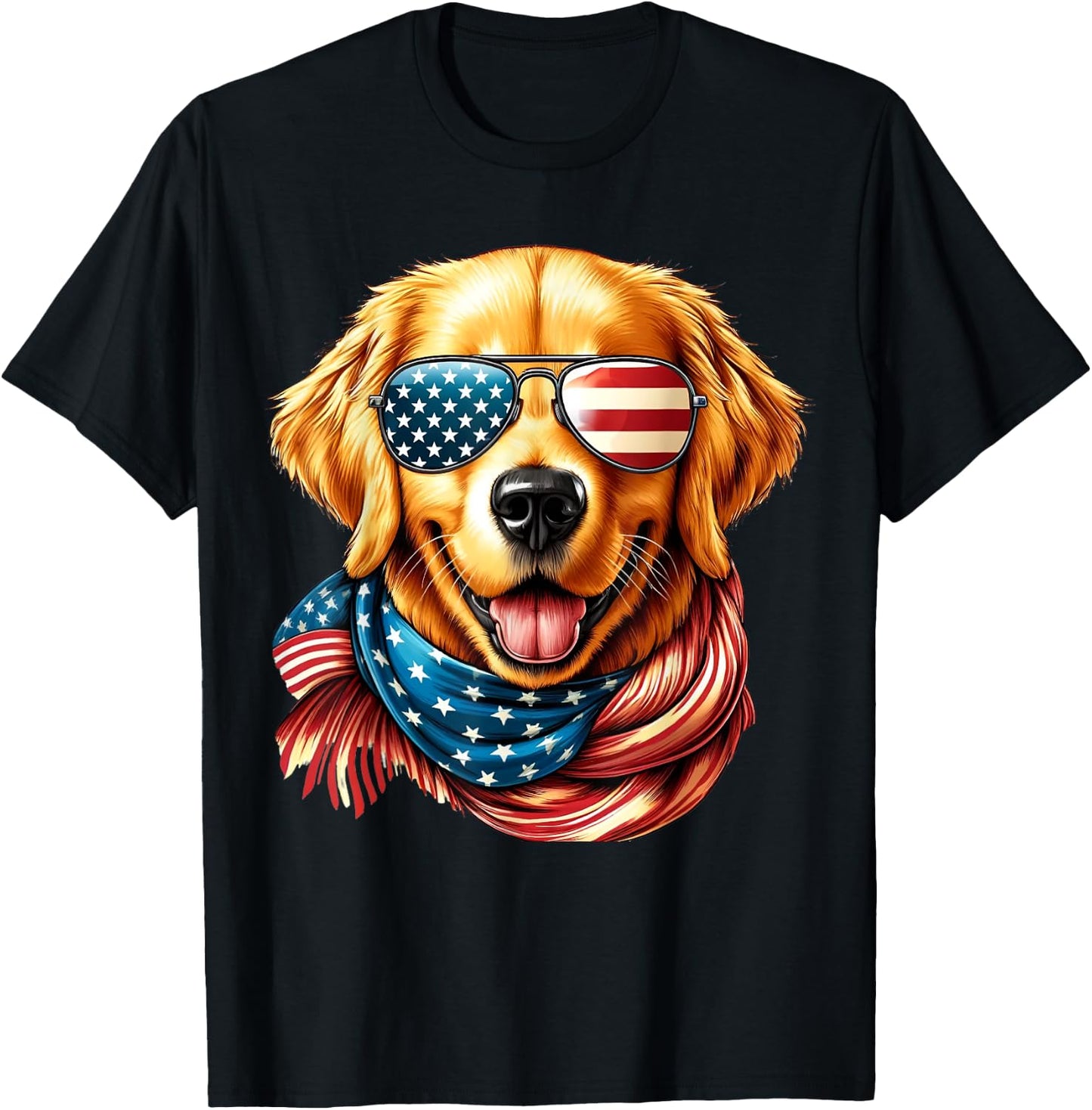 Golden Retriever Dog American Flag Sunglasses 4th of July T-Shirt - T-Shirt | Black