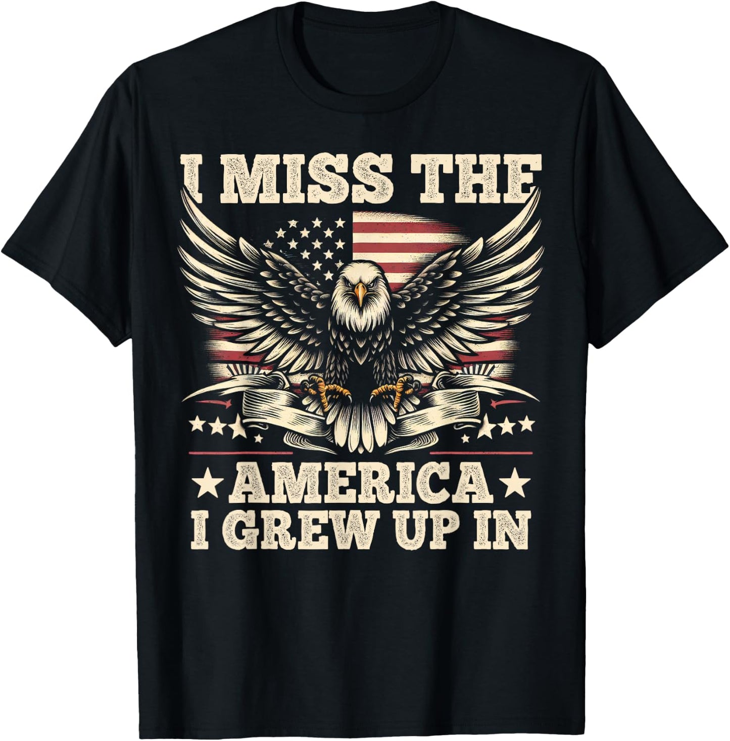I Miss The America I Grew Up In Retrro Vintage American Flag T-Shirt - T-Shirt | Black