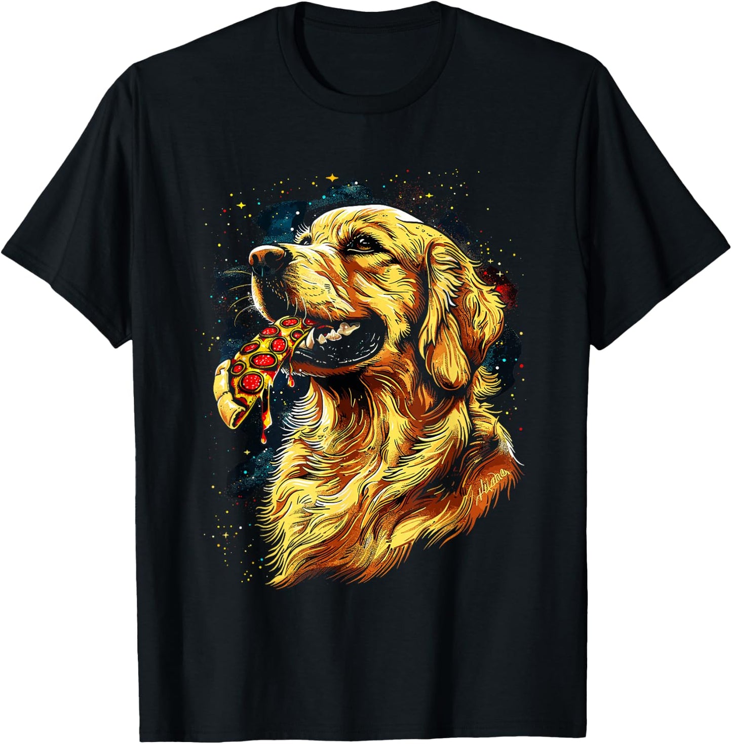 Pizza Dog I Space Dog eating Pizza T-Shirt - T-Shirt | Black