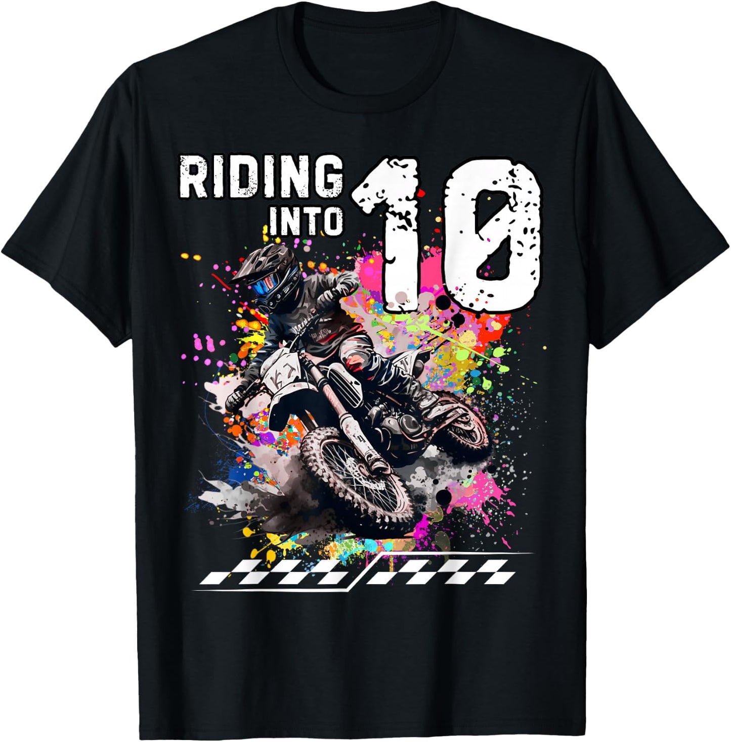 Motocross Birthday 10th Year Old Riding Into 10 MX Dirt Bike T-Shirt - T-Shirt | Black