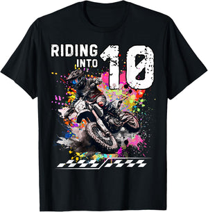 Motocross Birthday 10th Year Old Riding Into 10 MX Dirt Bike T-Shirt - T-Shirt | Black
