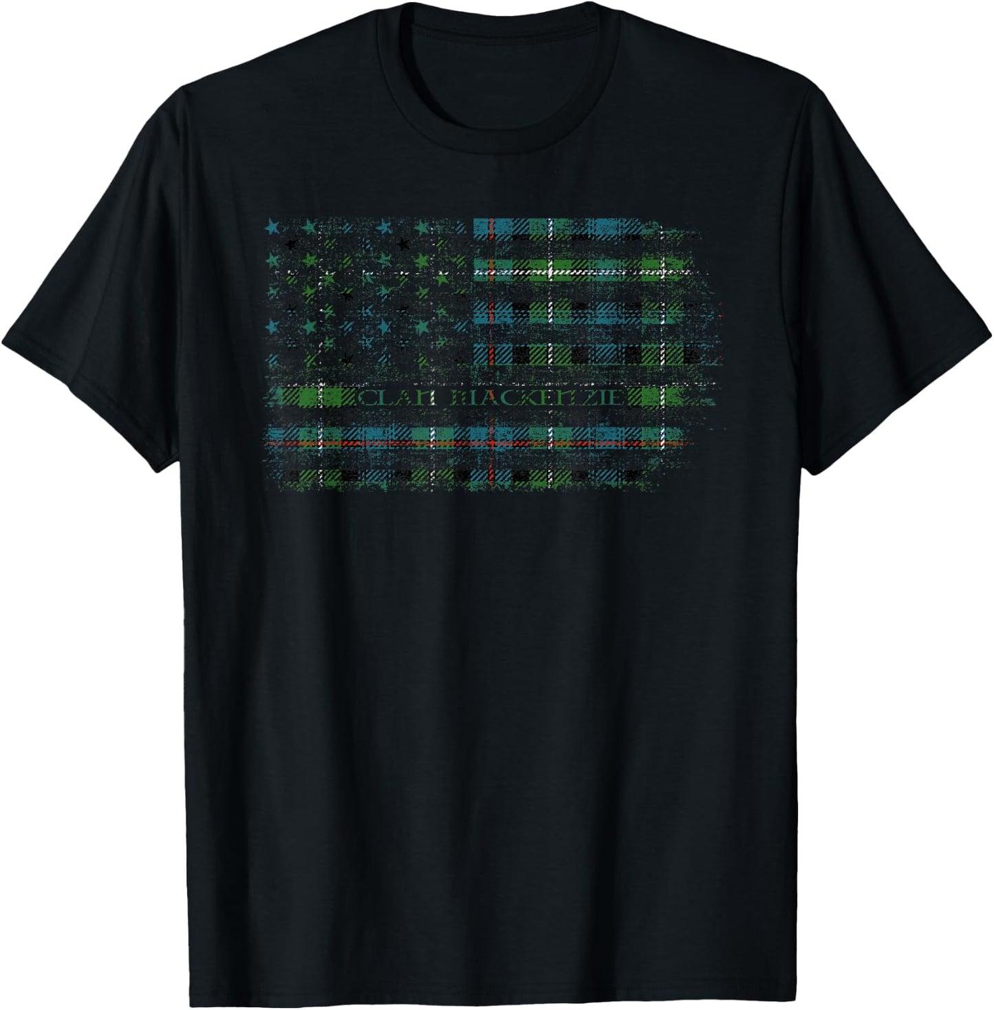 Clan Mackenzie Scottish tartan US flag kilt Scotland T-Shirt - T-Shirt | Black