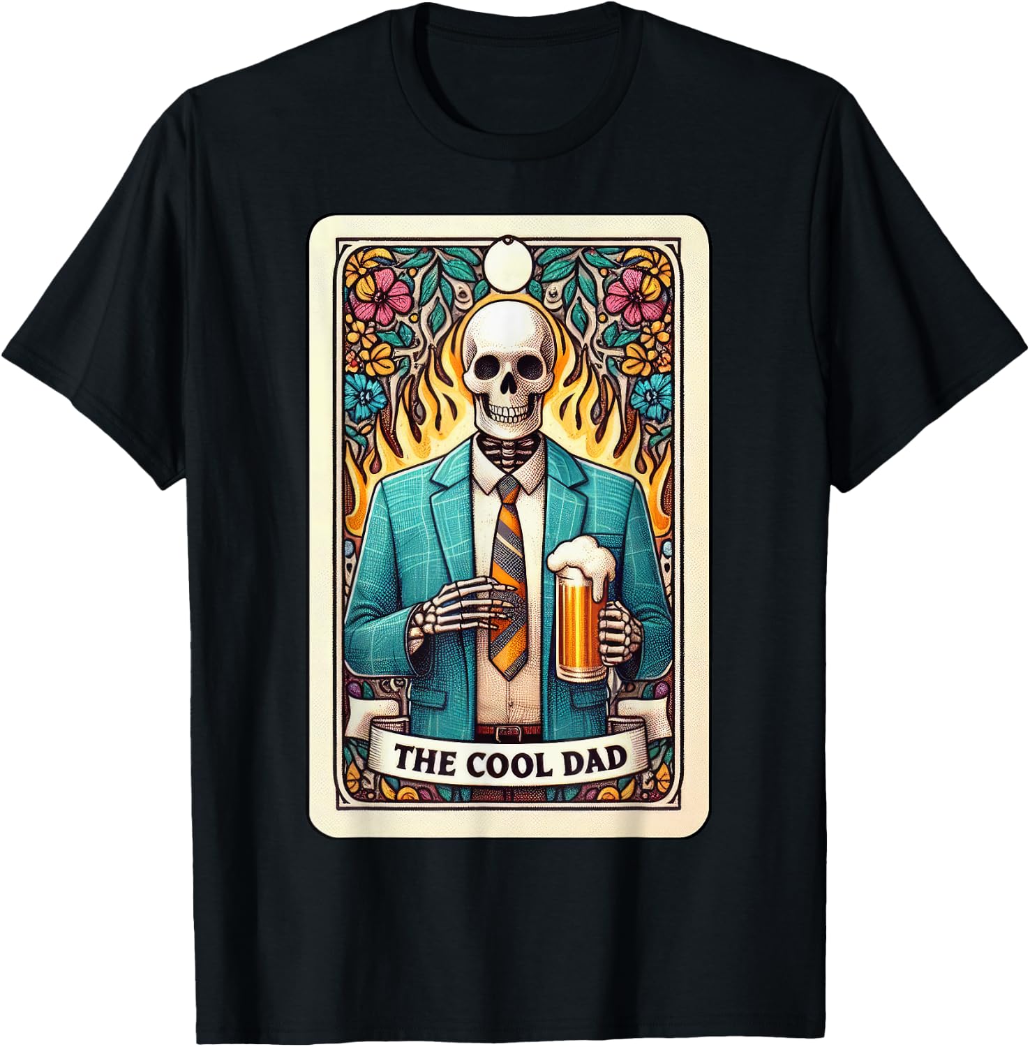 Cool Dad Tarot Card Skeleton Fathers Day Beer Daddy Papa Men T-Shirt - T-Shirt | Black