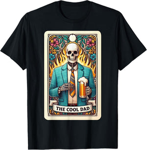 Cool Dad Tarot Card Skeleton Fathers Day Beer Daddy Papa Men T-Shirt - T-Shirt | Black